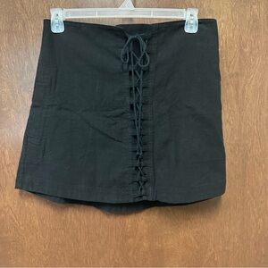 Free People Walk My Way lace up mini skirt Size L black grunge boho goth linen